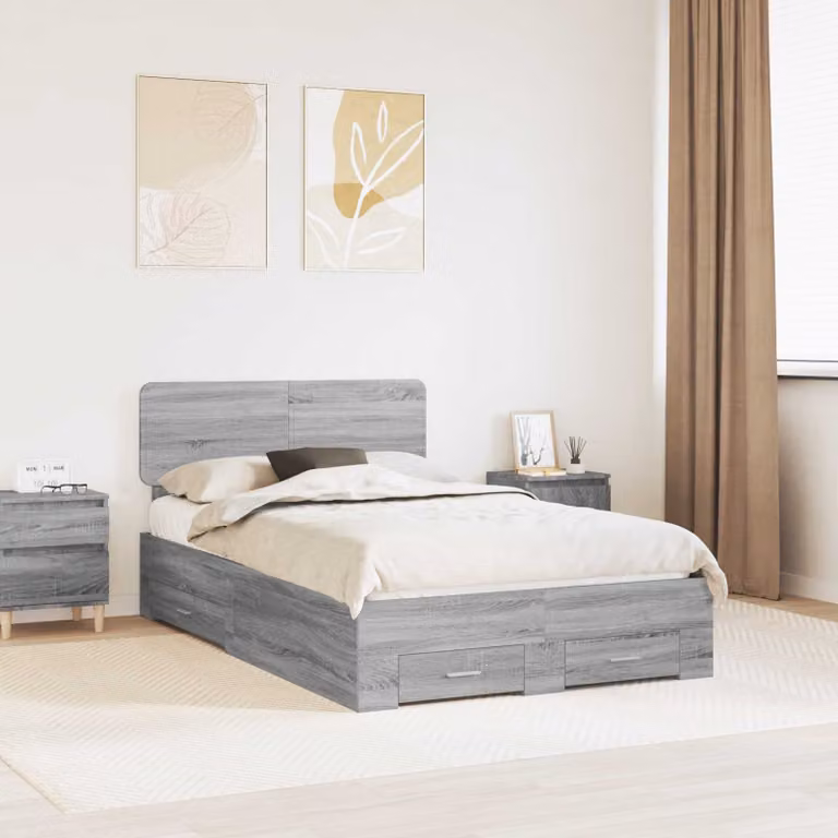 Struttura letto con cassetto vidaXL in legno Grigio, L/P/H: 120 x 190 x 90 cm