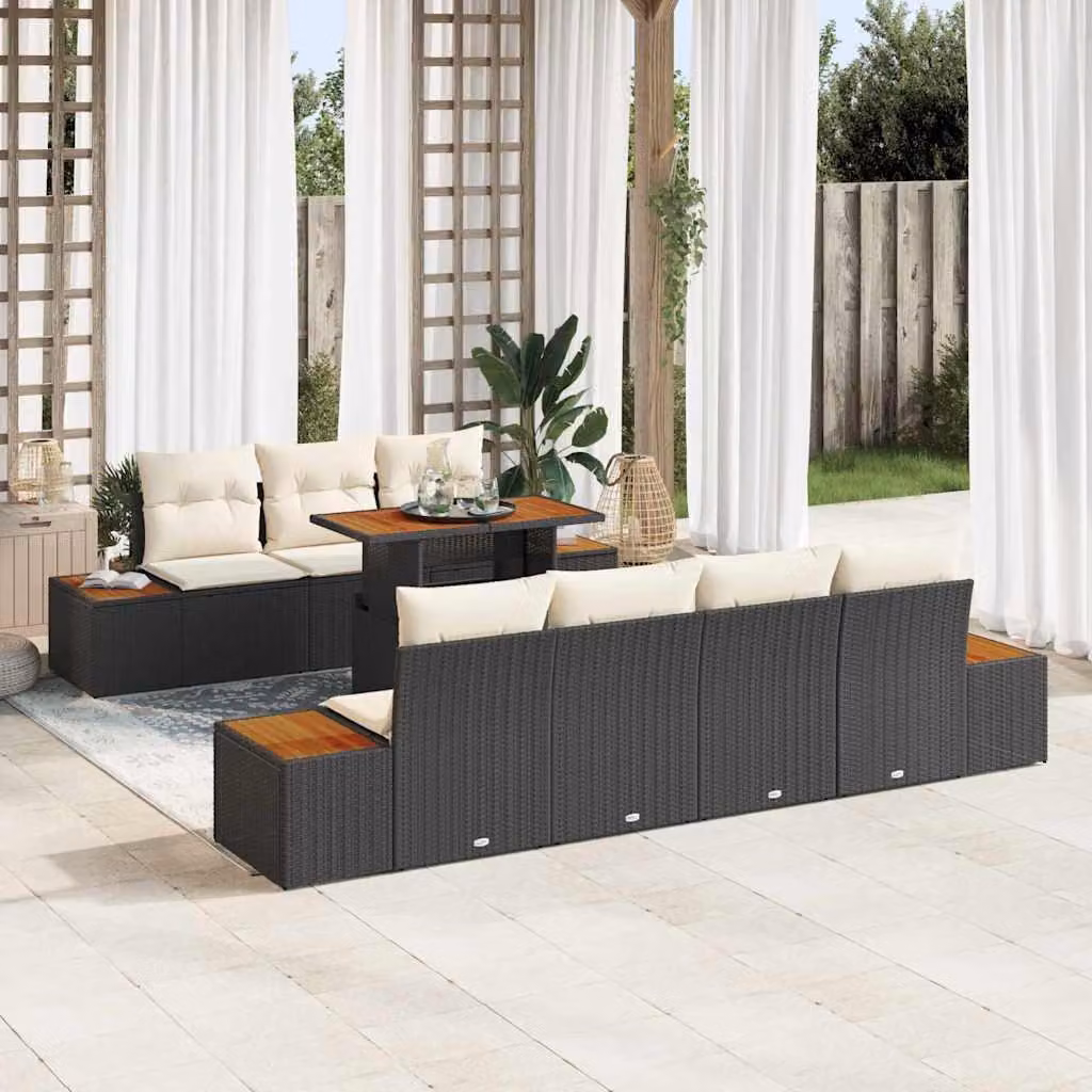Maison Exclusive - Set Divano da Giardino con cuscino 8 pcs Nero Poly Rattan