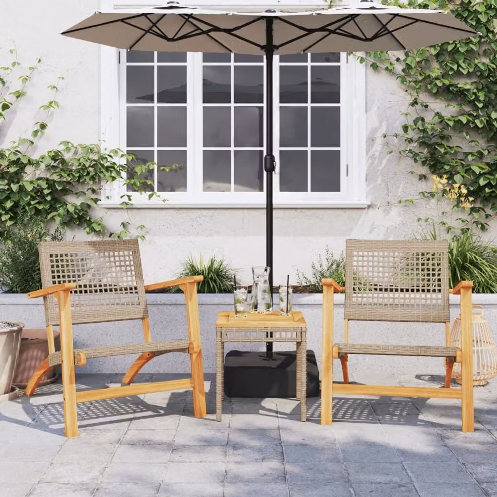 Maison Exclusive - Set da bistrot 3 pezzi in polyrattan beige e legno massello di acacia