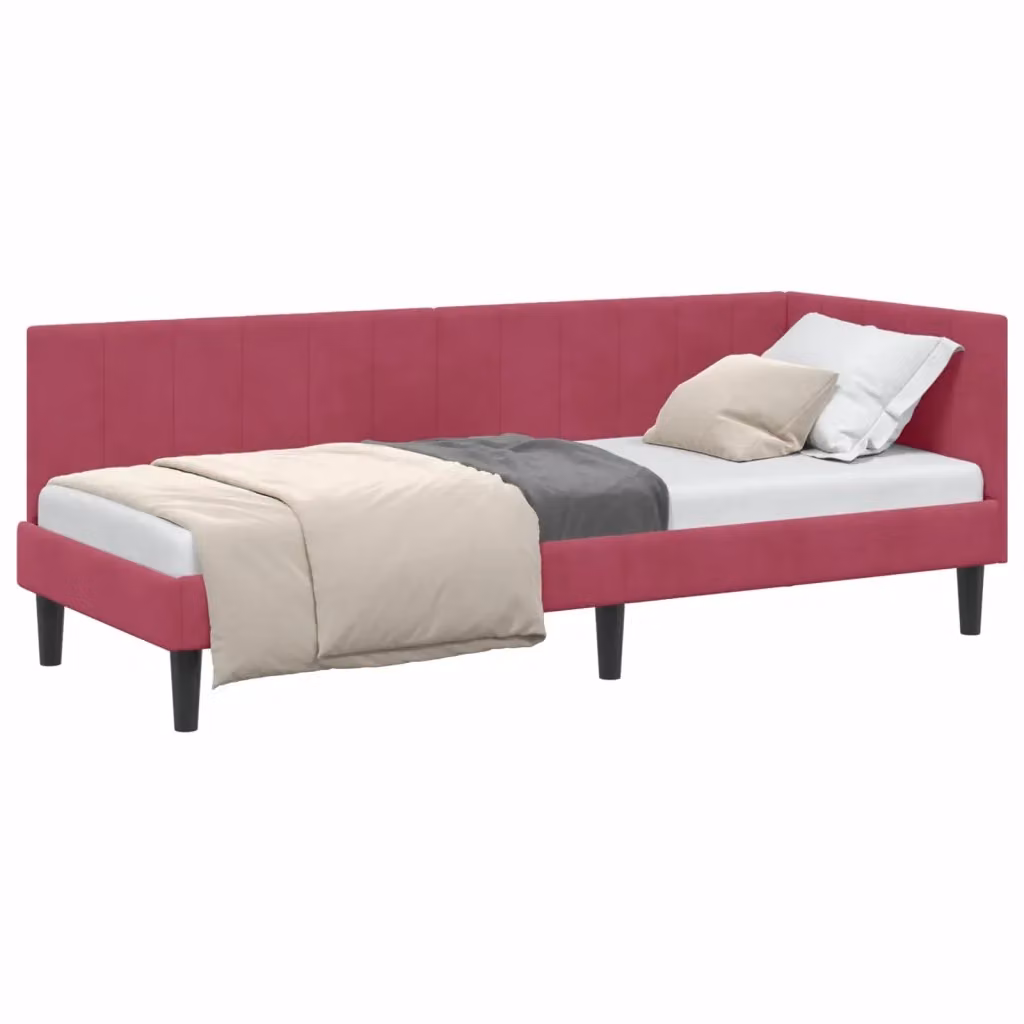 Letto ad angolo con chaise longue asimmetrica vidaXL in velluto rosso con cassetti L: 200 cm, P: 80 cm, H: 140 cm – 2