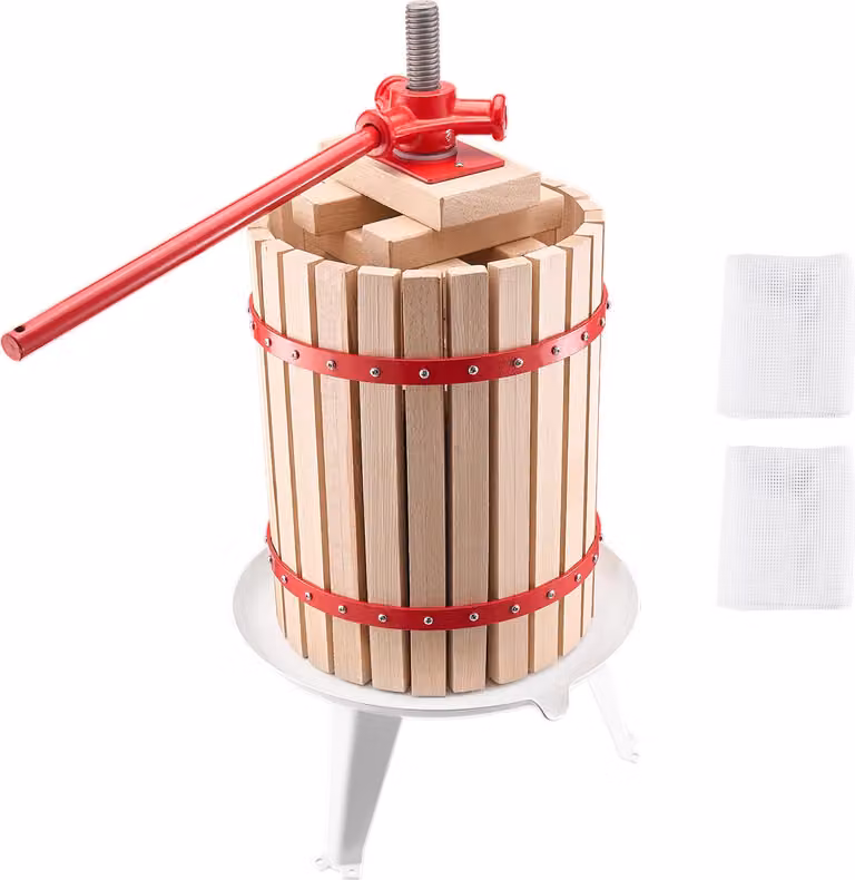 SucceBuy Pressa manuale per frutta e vino con cesto in legno da 4,75 Gal/18L per la produzione di succo