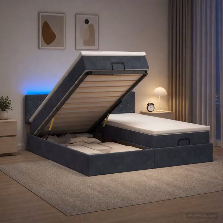 Letto Ottomano con Materasso e Illuminazione LED vidaXL, Grigio Scuro, L/P/H: 180 x 200 x 88 cm