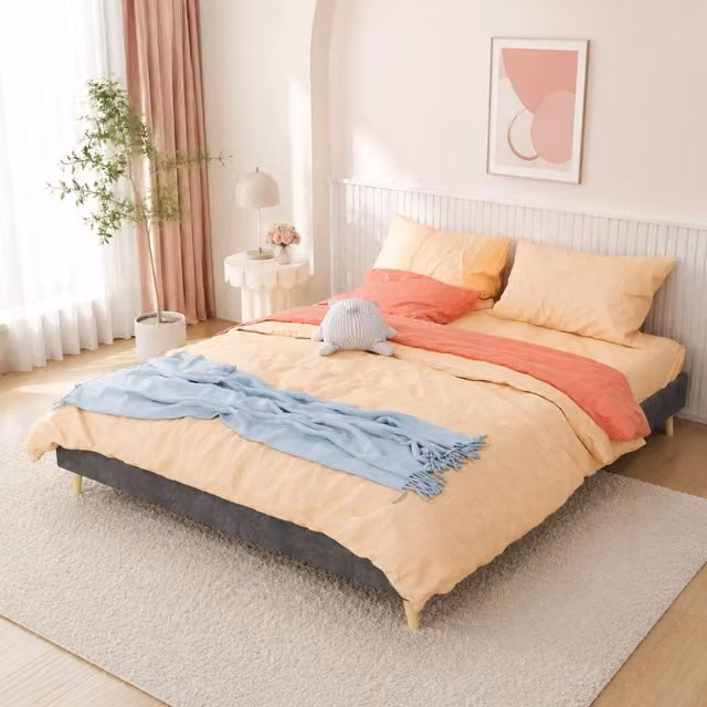 Struttura letto matrimoniale MODFU in tessuto e metallo grigio con design moderno L/P: 160 x 200 cm