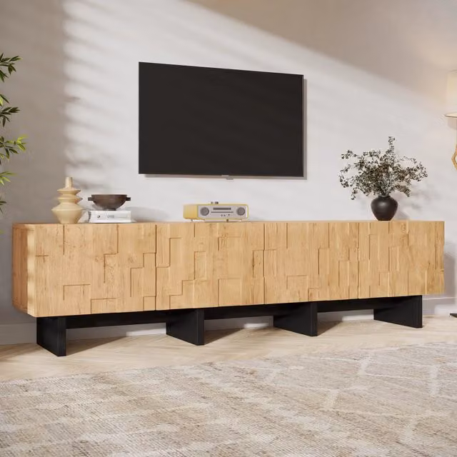 Mobile TV 180x38.5x45 cm con 4 ante push to open in MDF e truciolare naturale