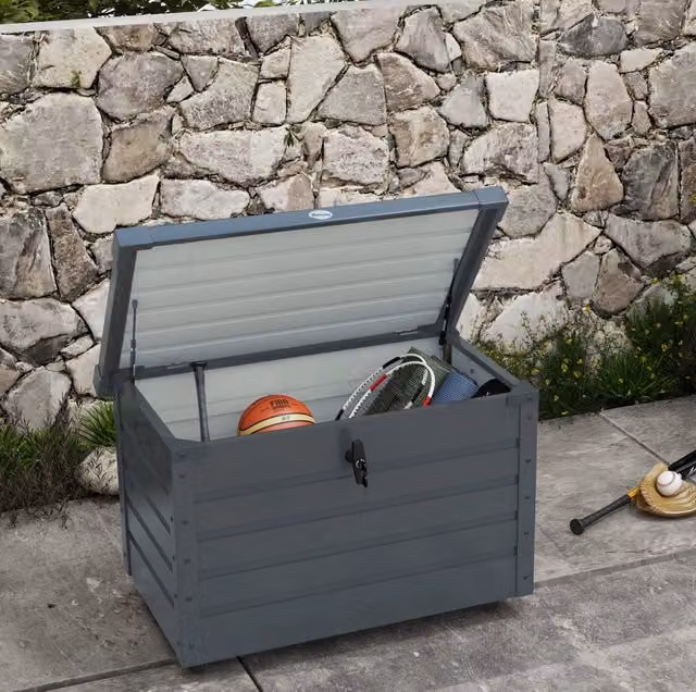 Baule da giardino in acciaio 295 L con ruote, grigio scuro