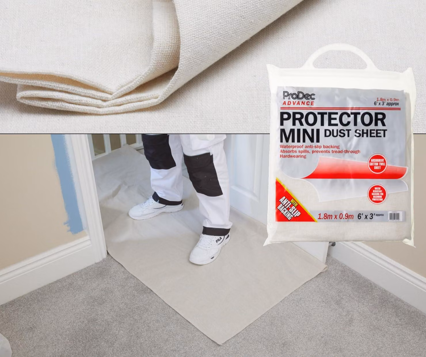 ProDec Advance, telo protettivo impermeabile e antipolvere, dimensioni 1,8 m x 0,9 m, ideale per lavori di decorazione