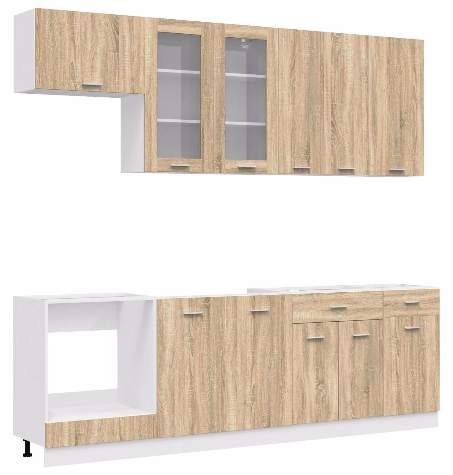 Set da cucina LYON, 8 pezzi, realizzato in materiale composito effetto legno Sonoma