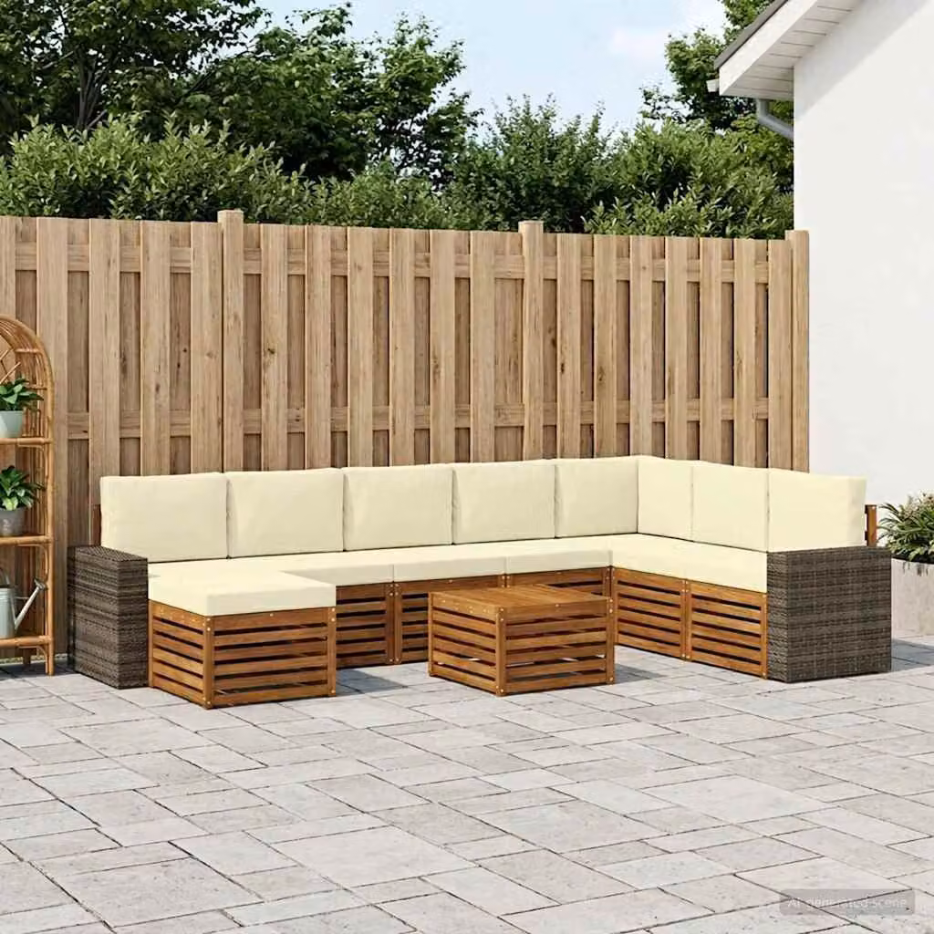 Set di divani da esterno vidaXL 9 pz in legno di acacia con cuscini, colore beige e marrone