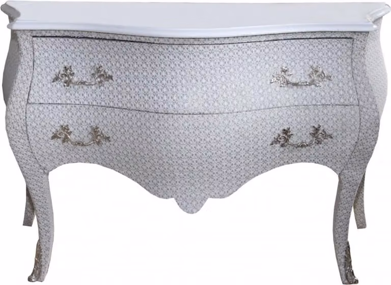 Comò Casa Padrino in stile barocco, bianco con effetto glitter, dimensioni 130 x 53 x 84 cm - Mobile contenitore in legno massello