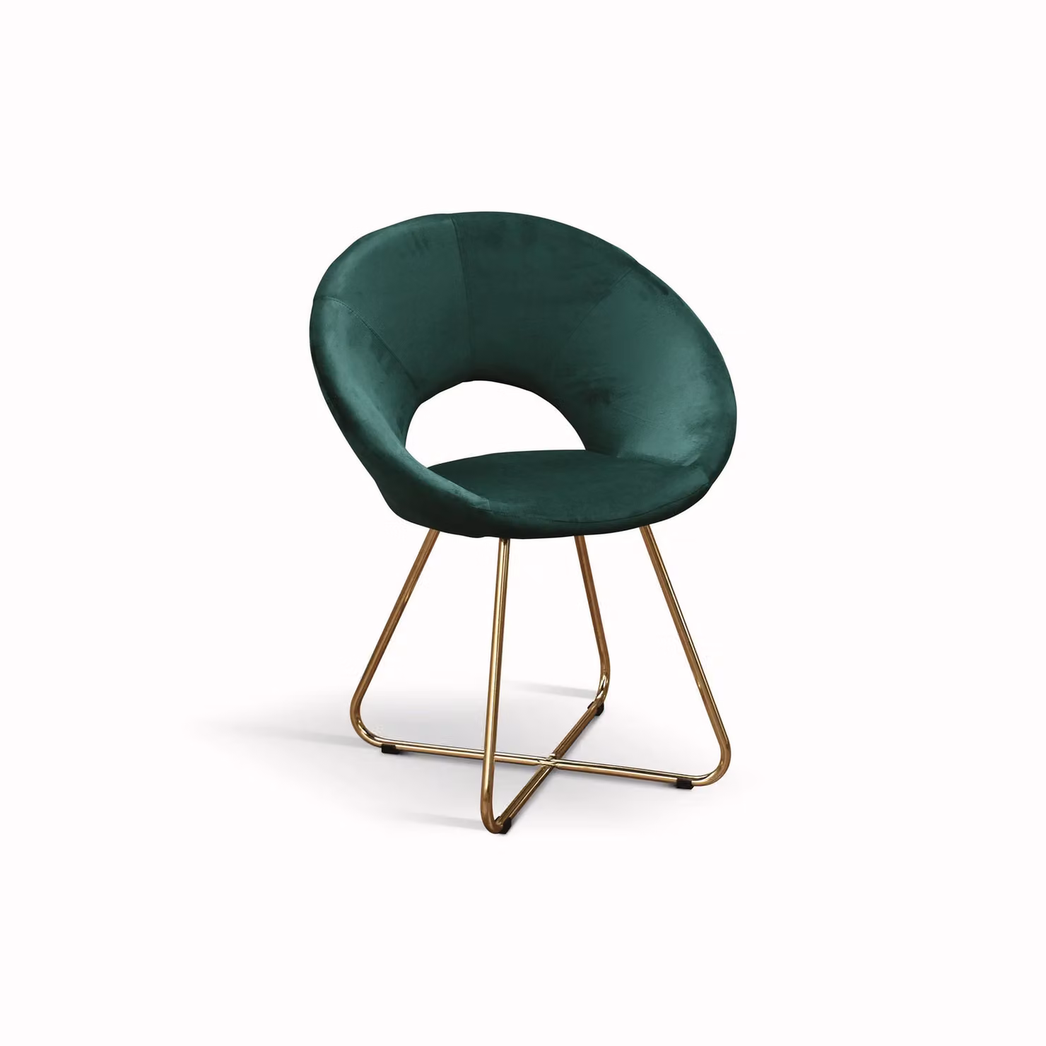 Set di poltroncine ZANTE in tessuto effetto velluto verde e base in metallo color oro