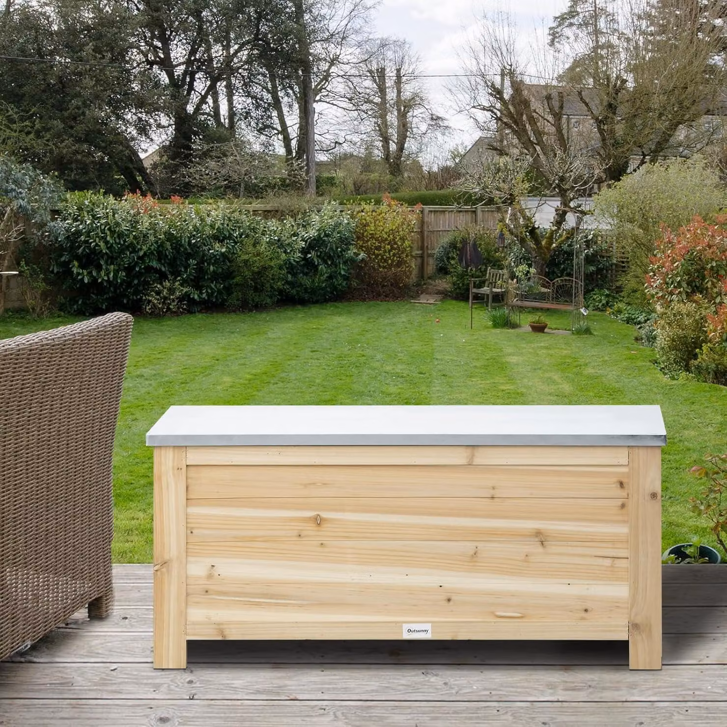 Tuinbox - Contenitore da esterno - Cassetta da giardino - Scatola portaoggetti - Arredo da giardino - Legno massello di pino - Capacità: 155 litri