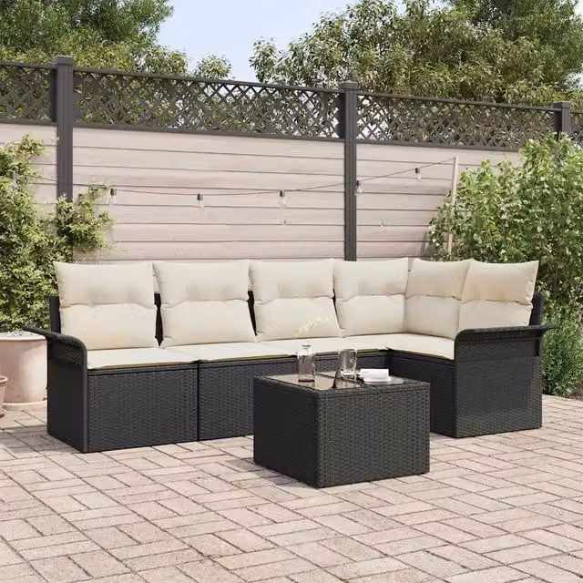 Set Divano da Giardino 6 pz Nero polyrattan 3345367