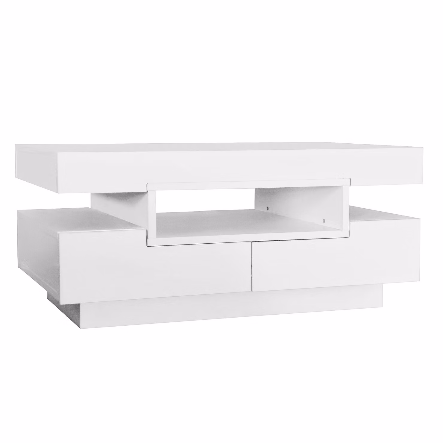Tavolino da Salotto Moderno Bianco Lucido con Striscia LED Integrata e 4 Cassetti GL Store L: 59 cm, P: 18 cm, H: 59 cm – 2