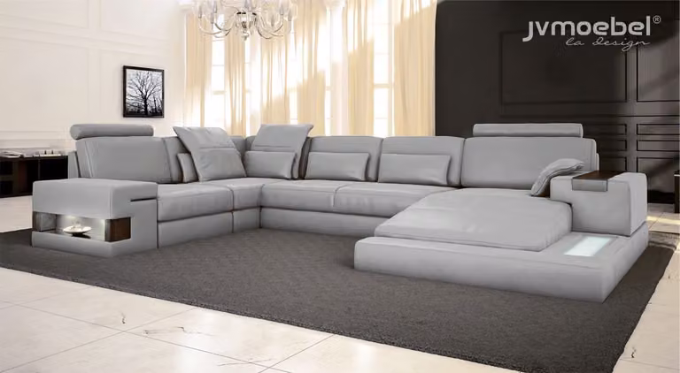 Schlafsofa Couch Design Polster Textil Eck Wohnlandschaft Ecksofa Stoff U-Form