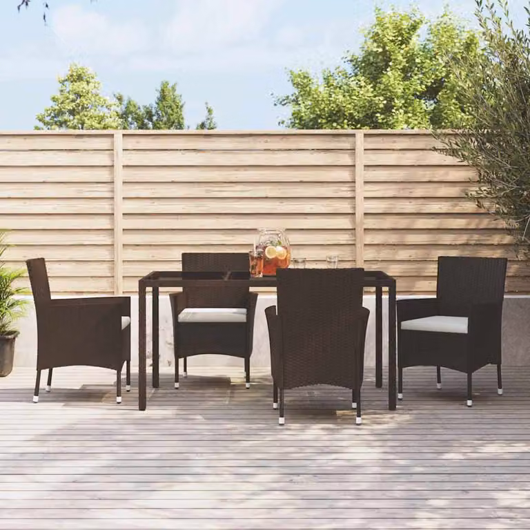 Set di 4 sedie da giardino vidaXL in polyrattan marrone con cuscini e braccioli