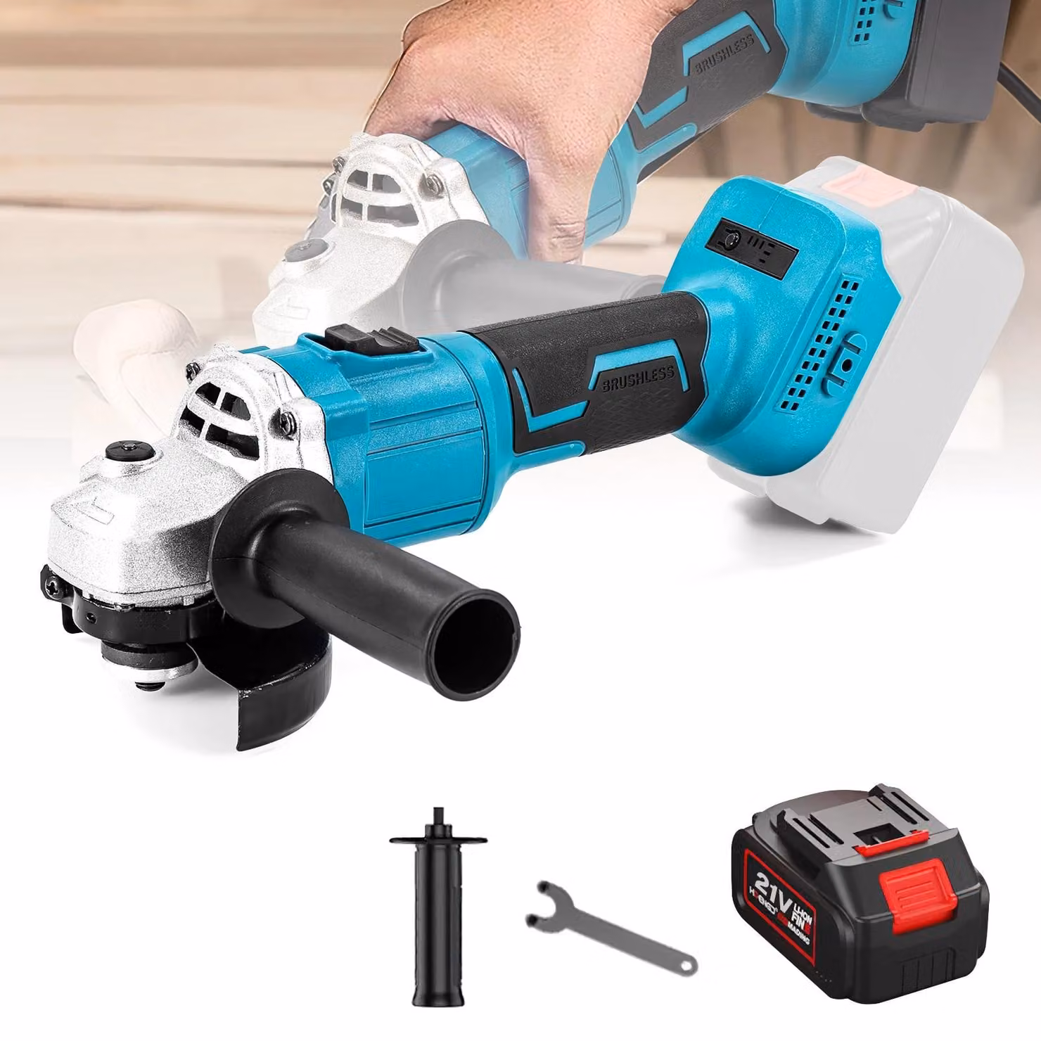 Smerigliatrice angolare – Smerigliatrice angolare a batteria – Motore brushless – 1000 W – 13.000 giri/min – 125 mm – 21 V – 1 batteria