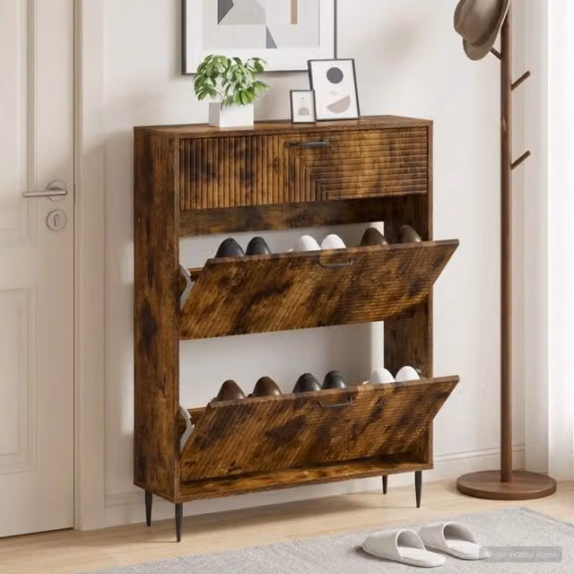 Mobile porta scarpe moderno vidaXL in legno e metallo, L/P/H: 78 x 24 x 103 cm, disponibile in marrone o nero