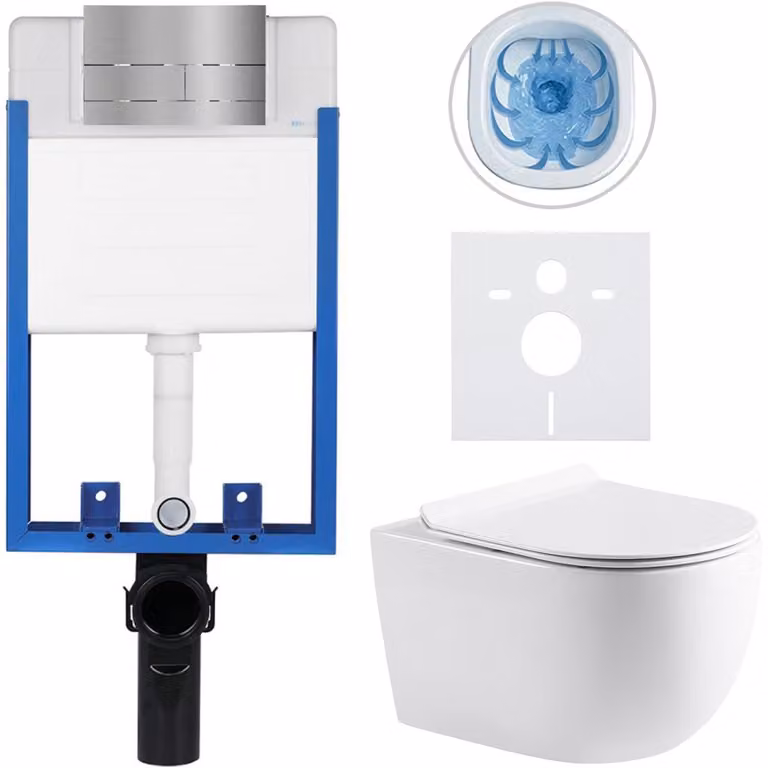CERANO - Set completo per WC da incasso Lite/Felci - bianco lucido - pulsante per WC Line, grigio scuro - da incasso - 52,5x36 cm