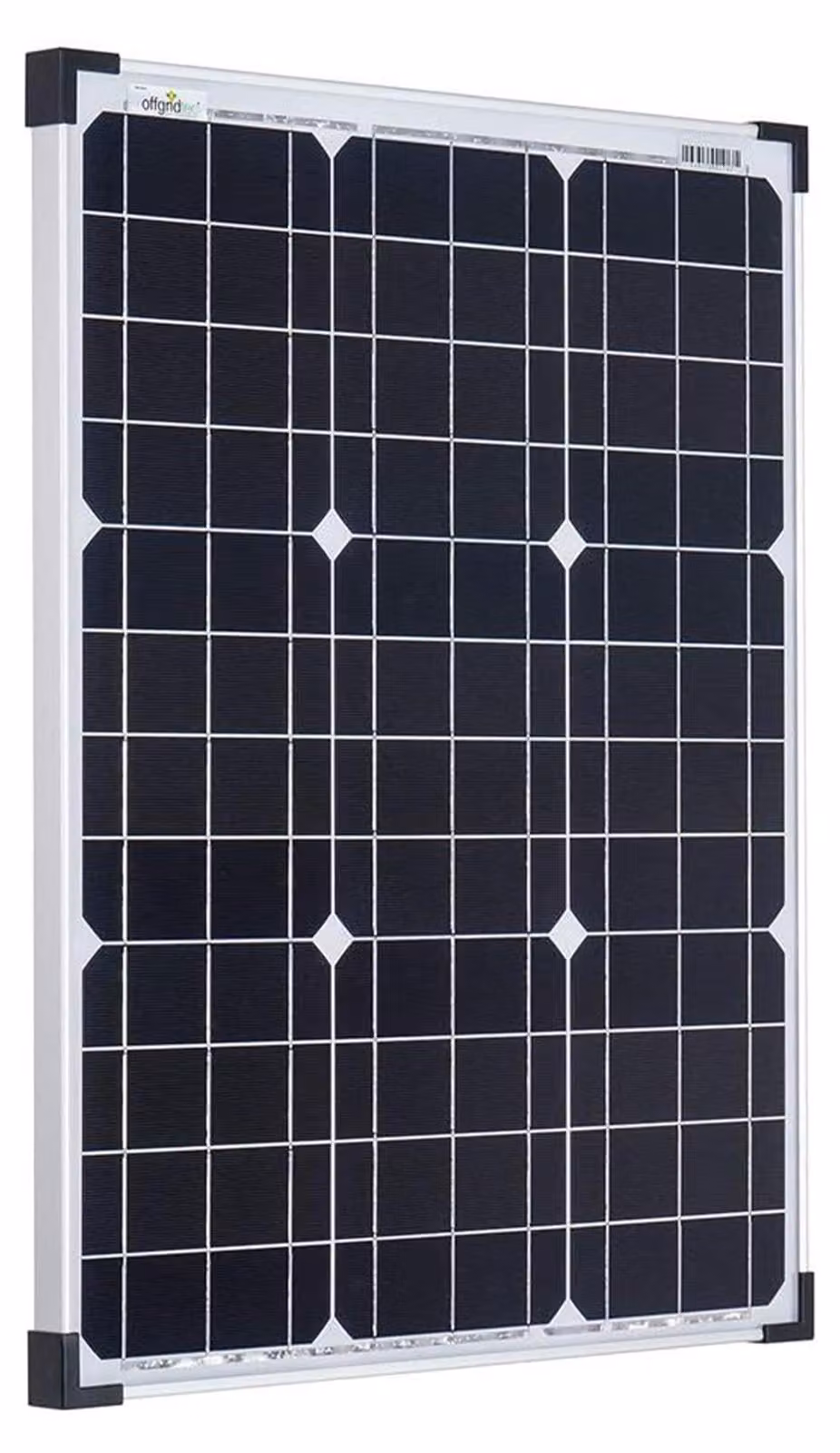 Pannello solare monocristallino da 50 Watt - Alta efficienza, 50 W - Struttura in alluminio - Adatto per batterie da 12V - Energia off-grid