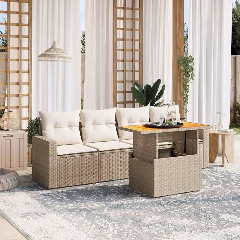 vidaXL Set Divano da Giardino a L con Cuscini Beige e Struttura in Metallo e Legno di Acacia