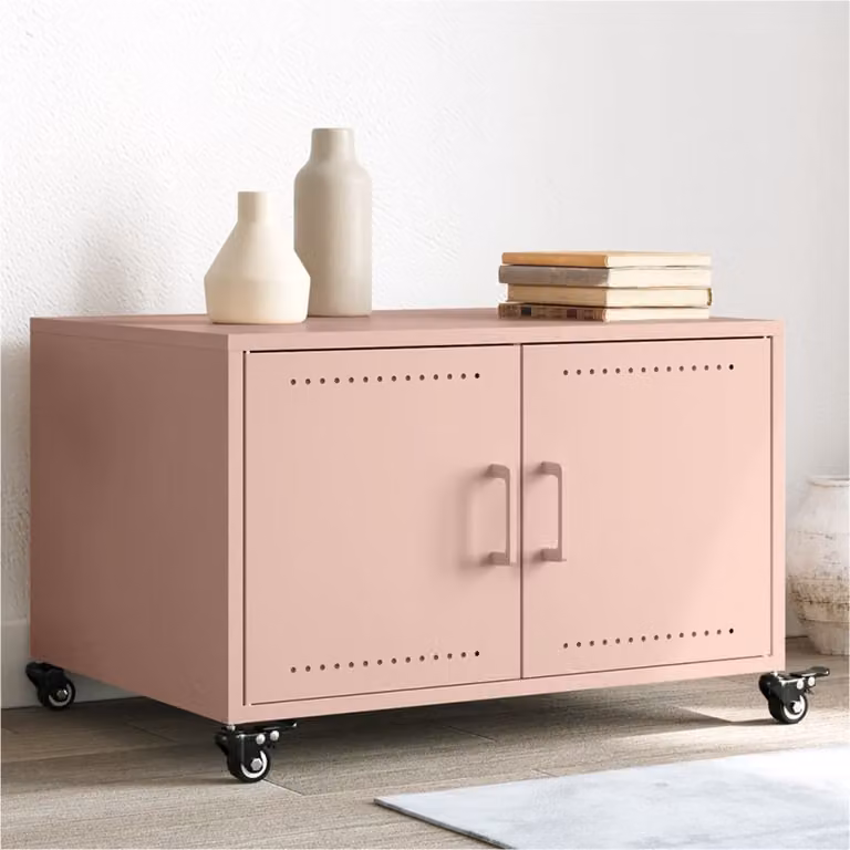 Tavolino da salotto vidaXL in metallo rosa opaco con ruote L: 100,5 cm, P: 39 cm, H: 72 cm