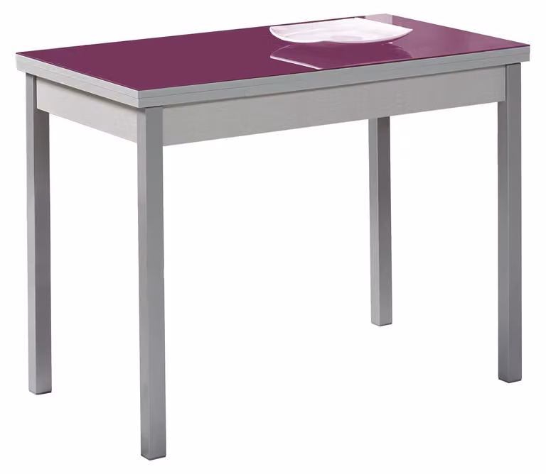 Tavolo in vetro allungabile, color melanzana, 90x50 cm, con 2 ante