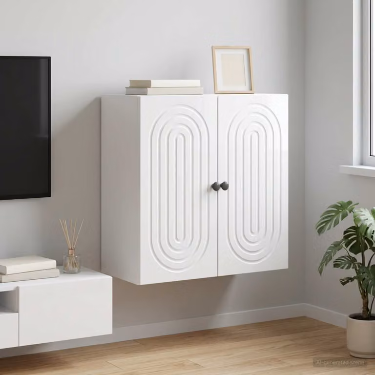 Mobiletto a muro moderno vidaXL Bianco Lucido con ante a battente e ripiani interni L: 59 cm, P: 31 cm, H: 60 cm