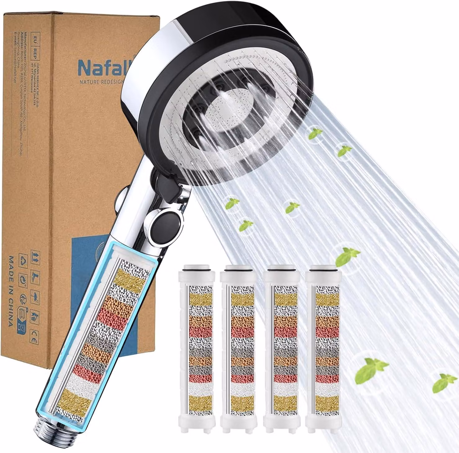 Doccia ad alta pressione con filtro a 4 stadi e 5 modalità - Cromato/Nero