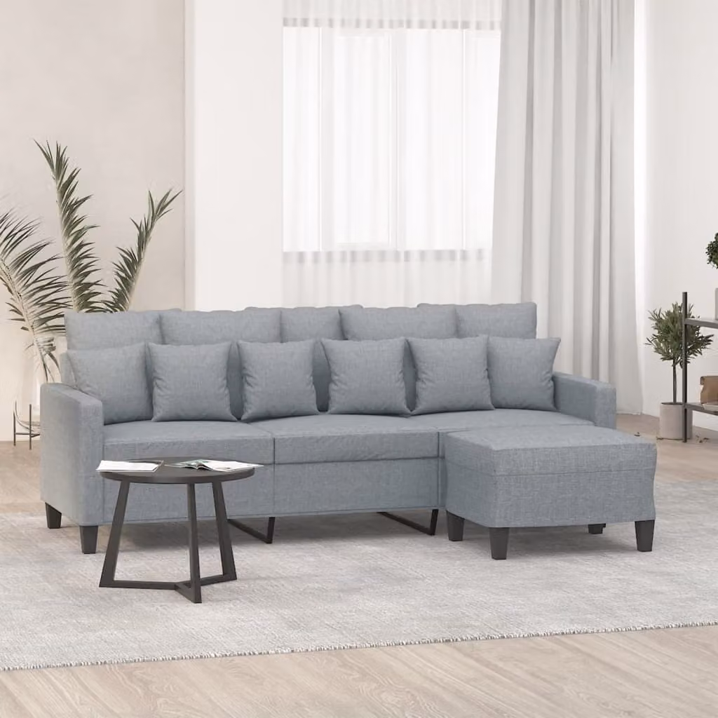 Maison Exclusive - Divano a tre posti con poggiapiedi, grigio chiaro, 180 cm, tessuto