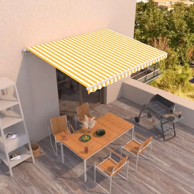 Tenda da Sole Retrattile Manuale 450x350 cm Gialla e Bianca 3068998