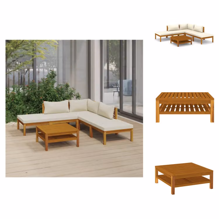 vidaXL Set di 6 pezzi da giardino con cuscini crema in legno massiccio di acacia - Set di mobili da giardino