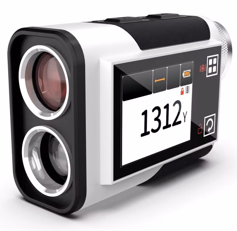 Misuratore di distanza da golf, portata 1200 metri, precisione ± 1 metro, display touch laterale