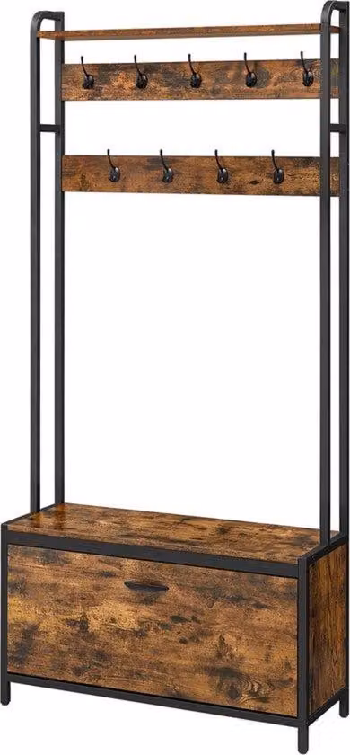 Comodino industriale in stile vintage con cassetti, colore marrone