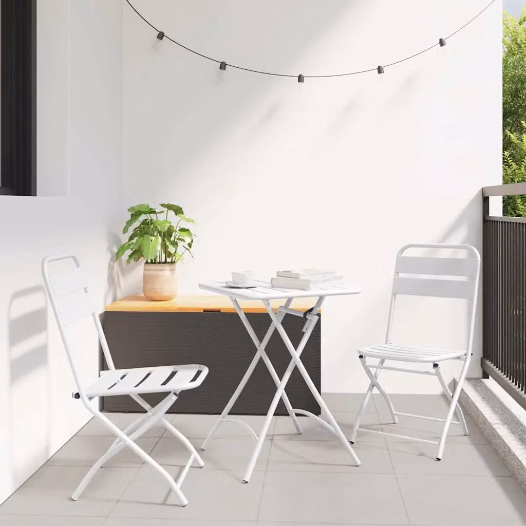 Set bistrot moderno vidaXL in acciaio verniciato bianco per giardino e balcone, 3 pezzi