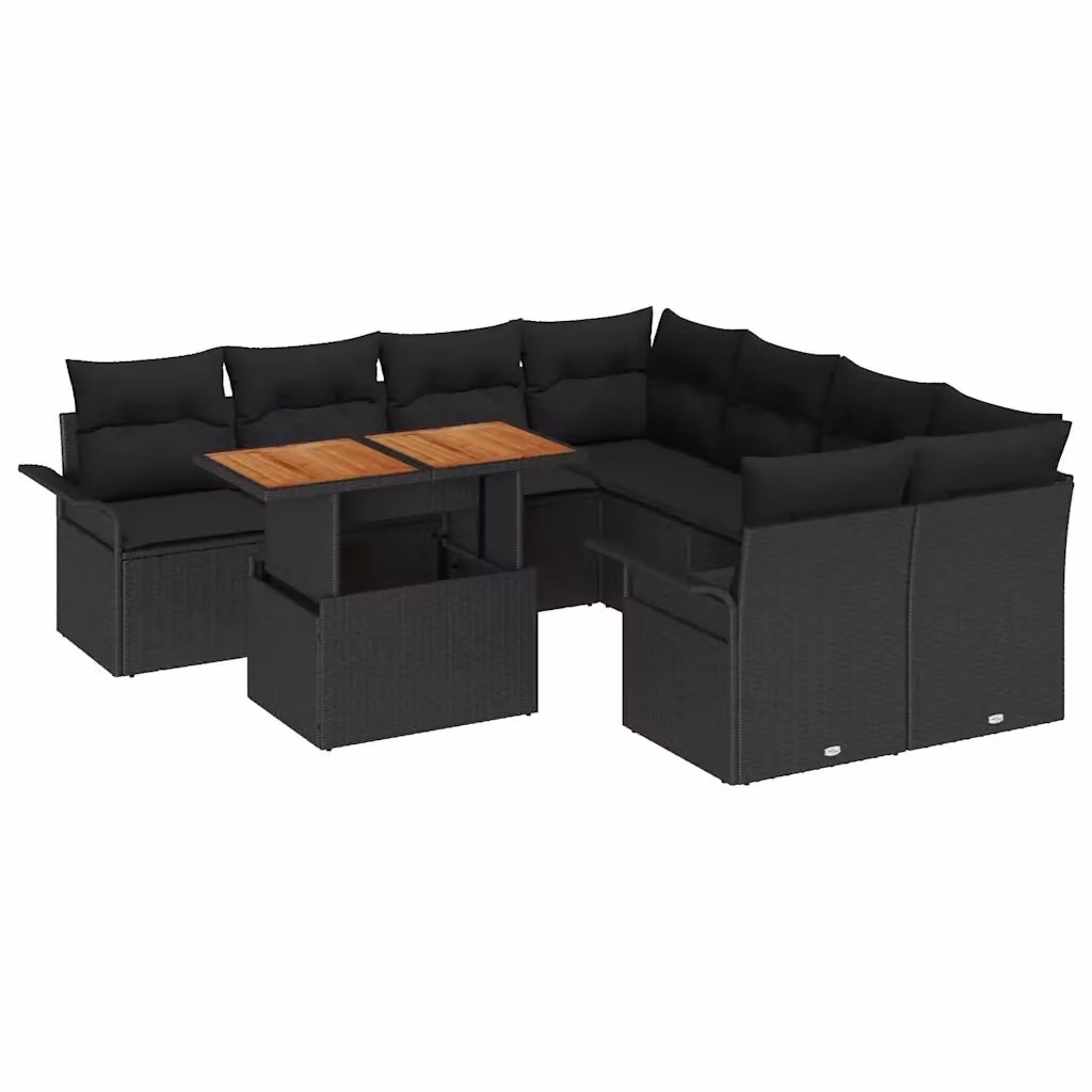Set Divano da Giardino vidaXL 9 Pezzi in Rattan con Cuscini e Contenitore Nero – 2