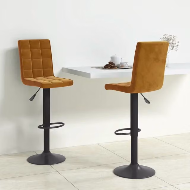 Set di 2 sgabelli da bar vidaXL in velluto marrone con base girevole a 360 gradi – 1