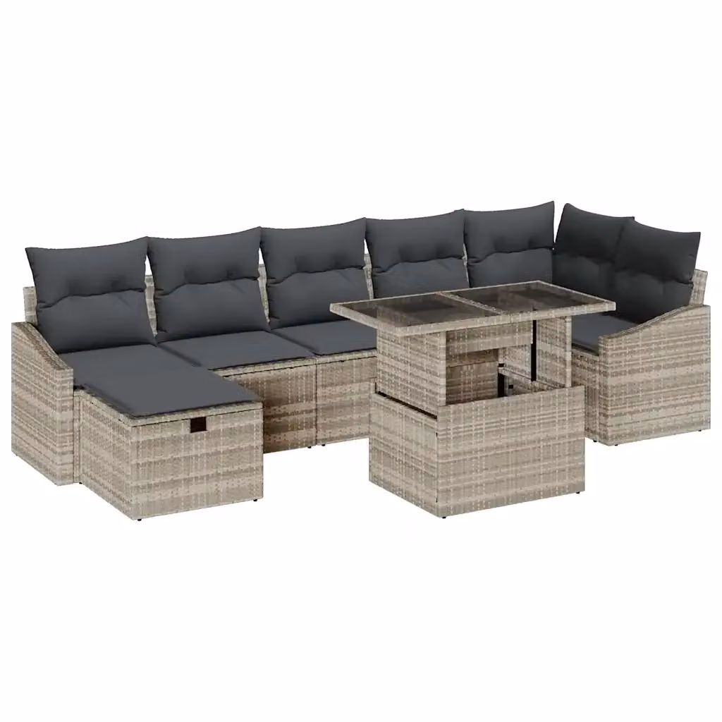 Set Divano da Giardino vidaXL 8 Pezzi Grigio con Tavolino e Ottoman in Polyrattan e Acciaio – 2