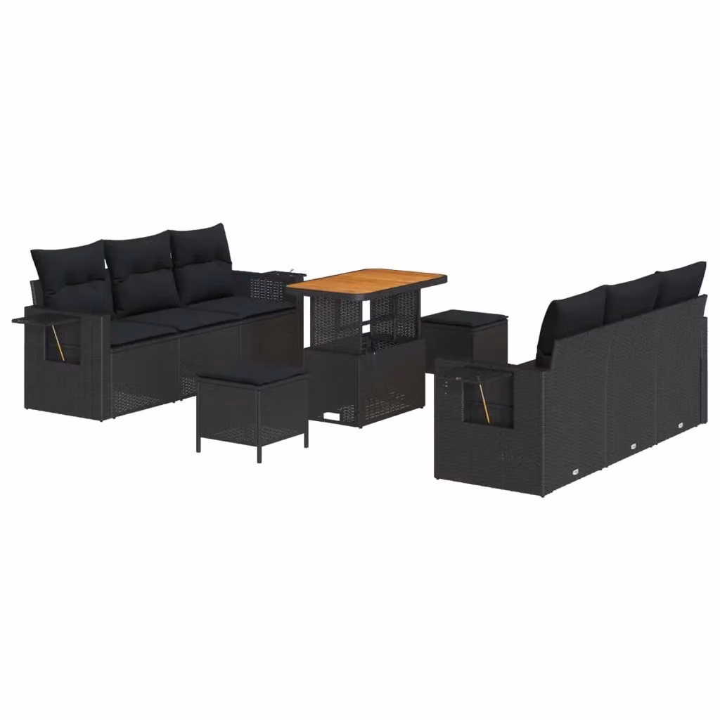 Set Divano da Giardino a L vidaXL Nero con Cuscini e Tavolino da Esterno in Polyrattan e Acciaio – 2