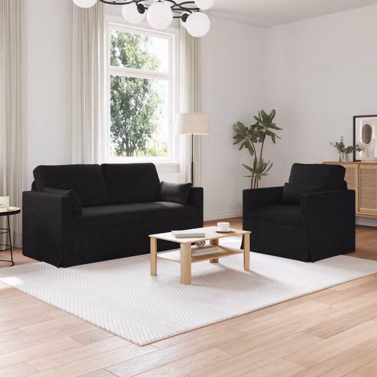Set di 2 divani moderni vidaXL in tessuto nero con struttura in metallo L: 158 cm, P: 78 cm, H: 80 cm
