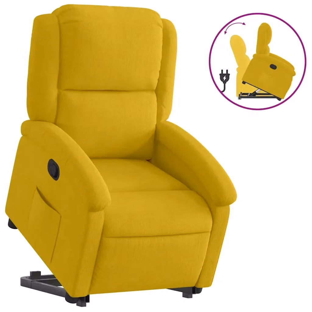 Poltrona Alzapersona Reclinabile vidaXL in Velluto Giallo con Assistenza Elettrica per Anziani – 2