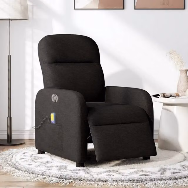 Poltrona Massaggiante | Sedia Relax Reclinabile Elettrica Nera in Tessuto