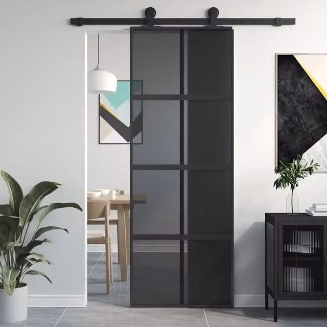 Porta Scorrevole vidaXL in Vetro Trasparente e Alluminio Nero L: 76 cm, H: 205 cm – 1
