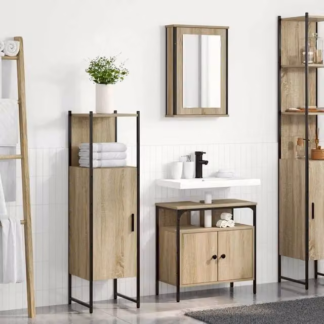 Set di mobili per il bagno vidaXL 3 pezzi Marrone L/P/H: 33 x 33 x 120,5 cm