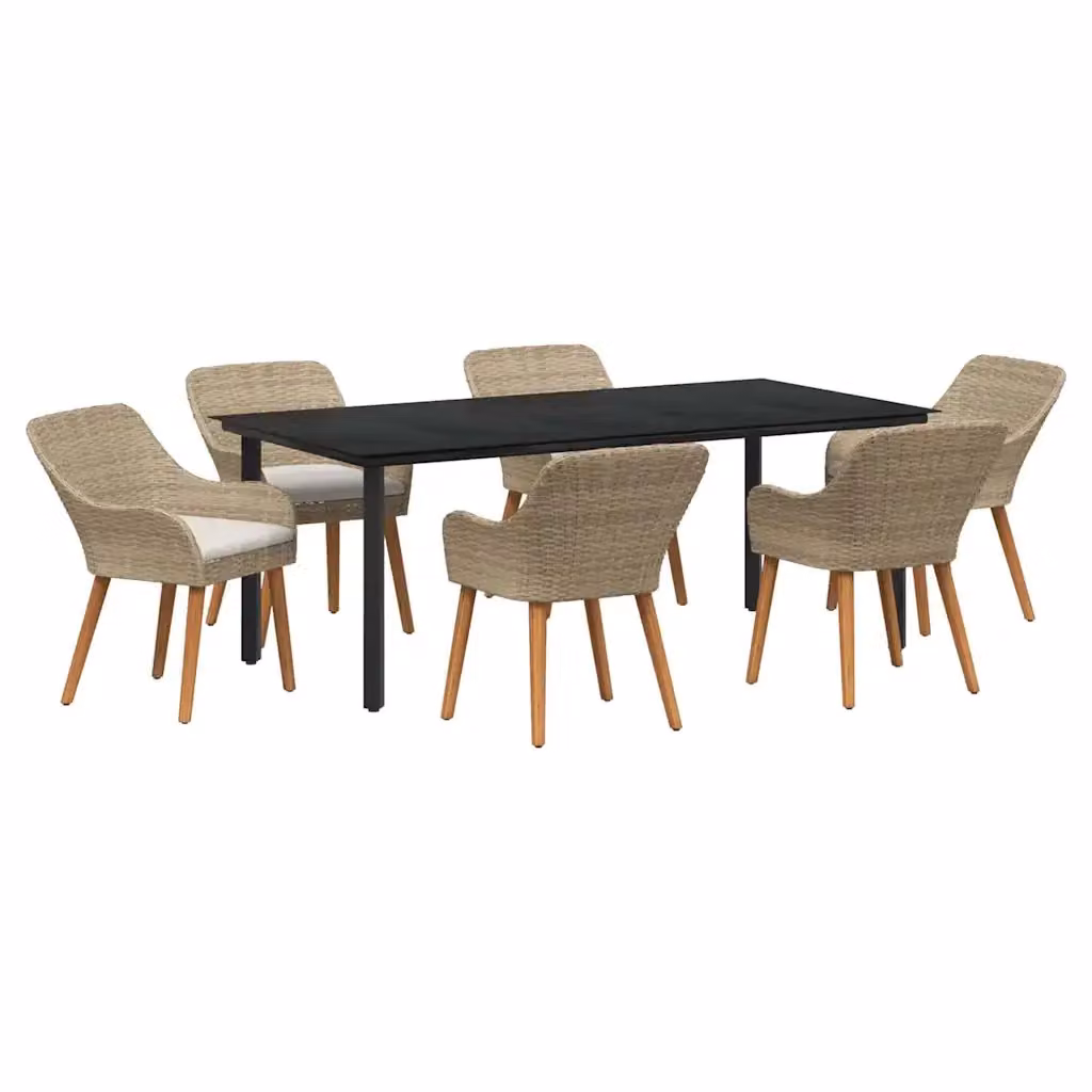 Set da pranzo per giardino e terrazzo vidaXL in polyrattan e vetro beige, 7 pezzi – 2