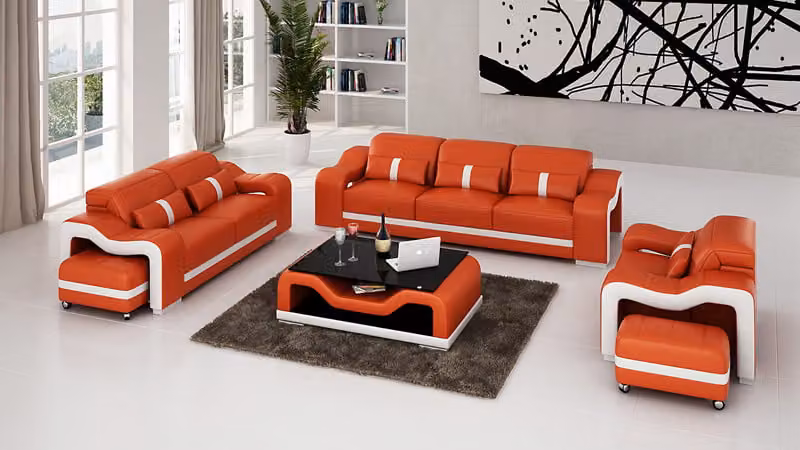 Ledersofa Couch Wohnlandschaft 3+2+1 Sitzer Garnitur Sofagarnitur Sofa mit USB