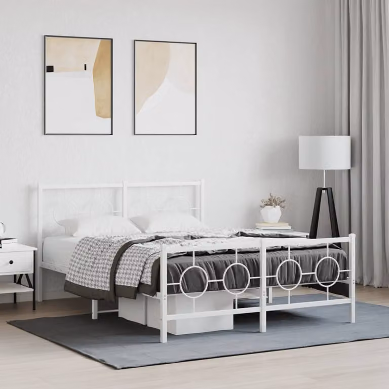 vidaXL Giroletto in metallo bianco con testiera e pediera L/P/H: 140 x 190 cm