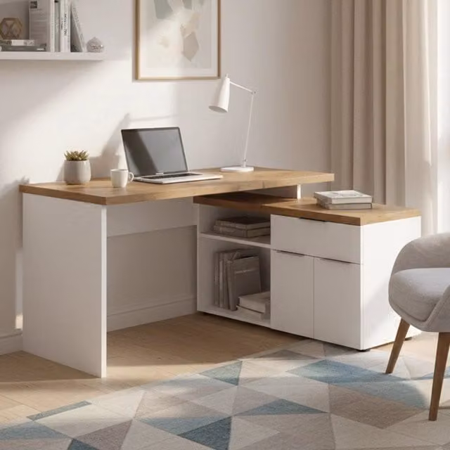 Scrivania DMORA moderna con cassetto in laminato lucido L: 120 cm, P: 120 cm, H: 75 cm – 1