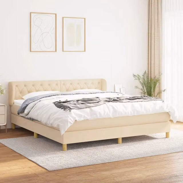 Letto Ibrido vidaXL con Giroletto a Molle e Materasso in Tessuto Beige e Bianco L/P/H: 160 x 200 x 88 cm
