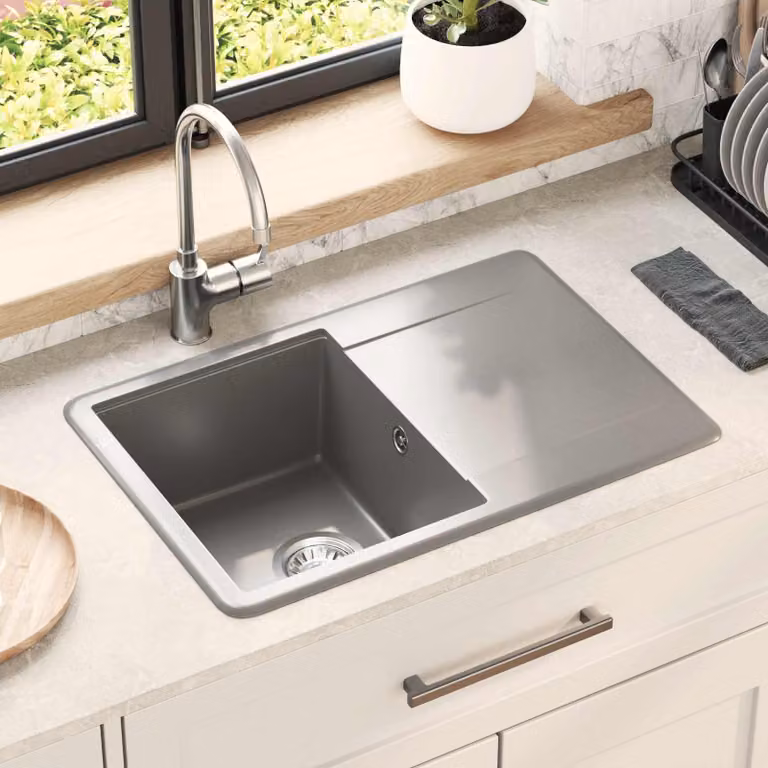 Lavello vidaXL in quarzo e resina colore grigio L: 67 cm, P: 46 cm