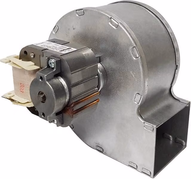 Ventilatore centrifugo EBM RLD85/0042-3020 per stufa a pellet, motore sinistro, colore argento, Bocchetta: 62x50 mm, 30W, Diametro: 131,5 mm